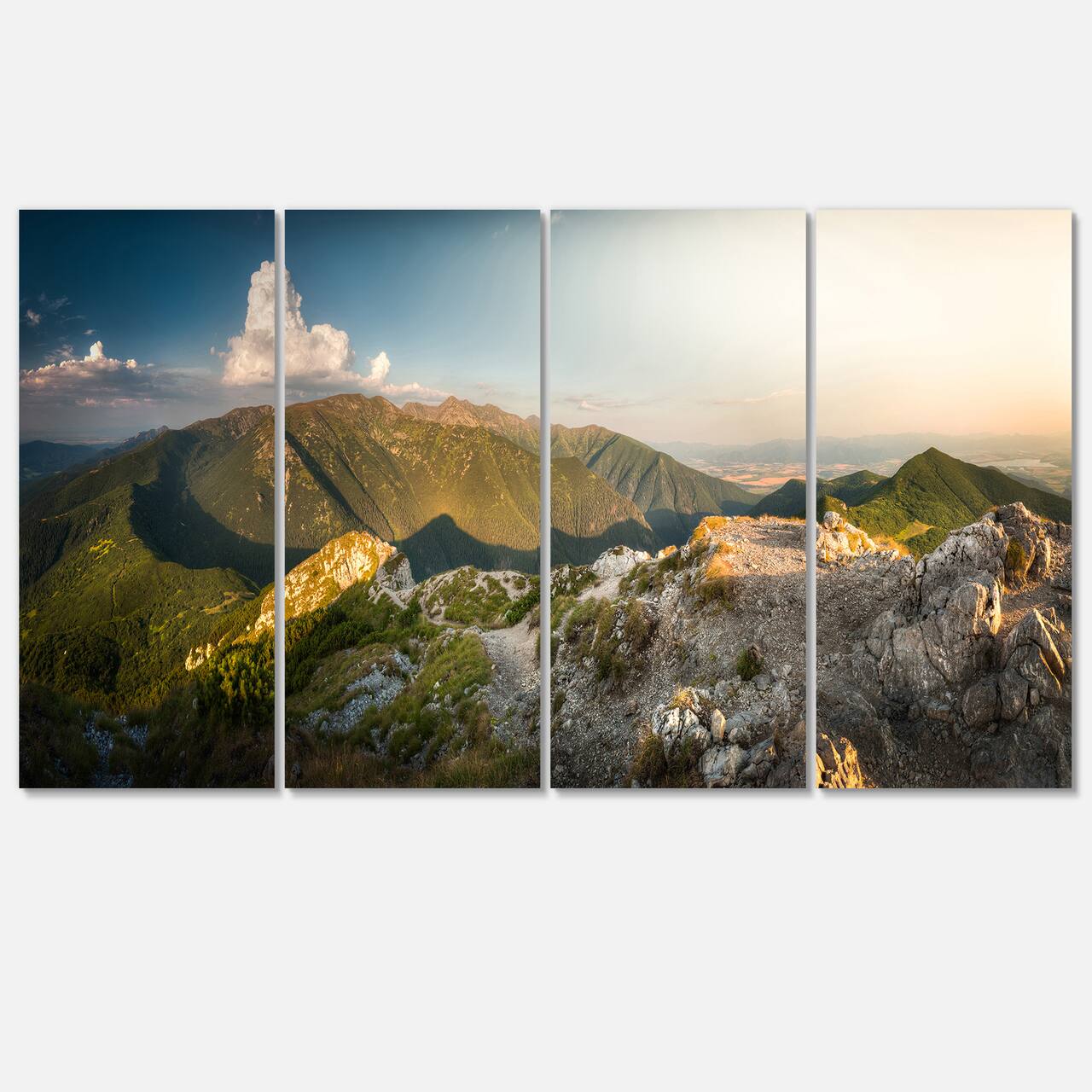 Designart - Rocky Green Mountains Panorama - Landscape Canvas Art Print